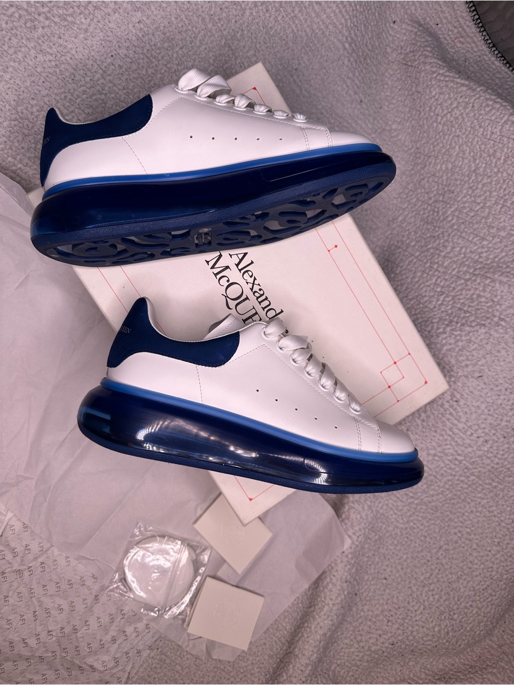 Alexander McQueen White Leather Sneakers with Navy Accents